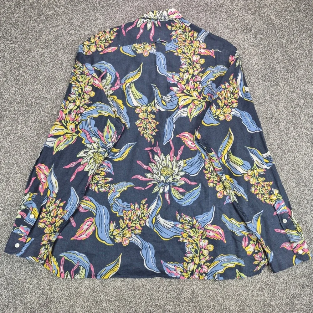 Ralph Lauren 100% Linen Shirt Mens XXL Navy Floral Long Sleeve Button Down